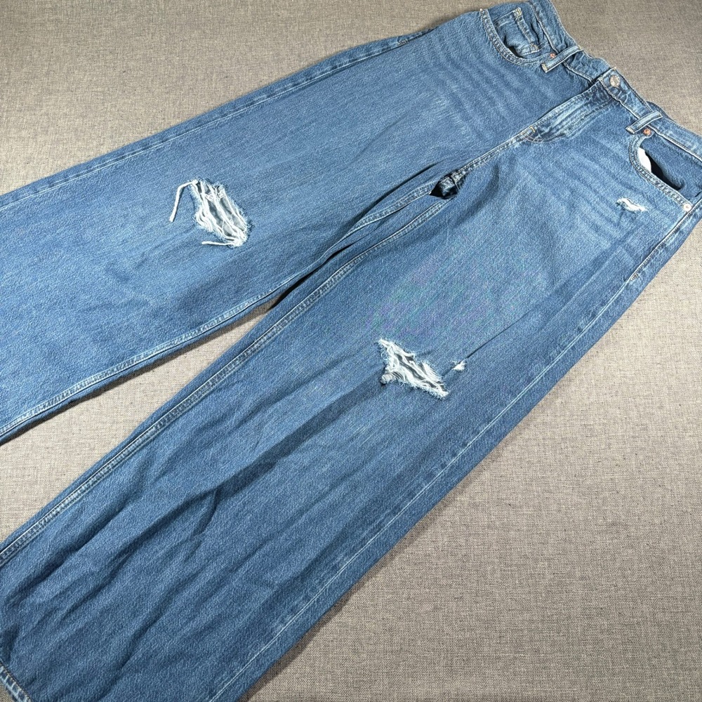 Gap Baggy Mid Rise Jeans Mens 28 Blue Distressed Wide‎ Leg Denim Pants